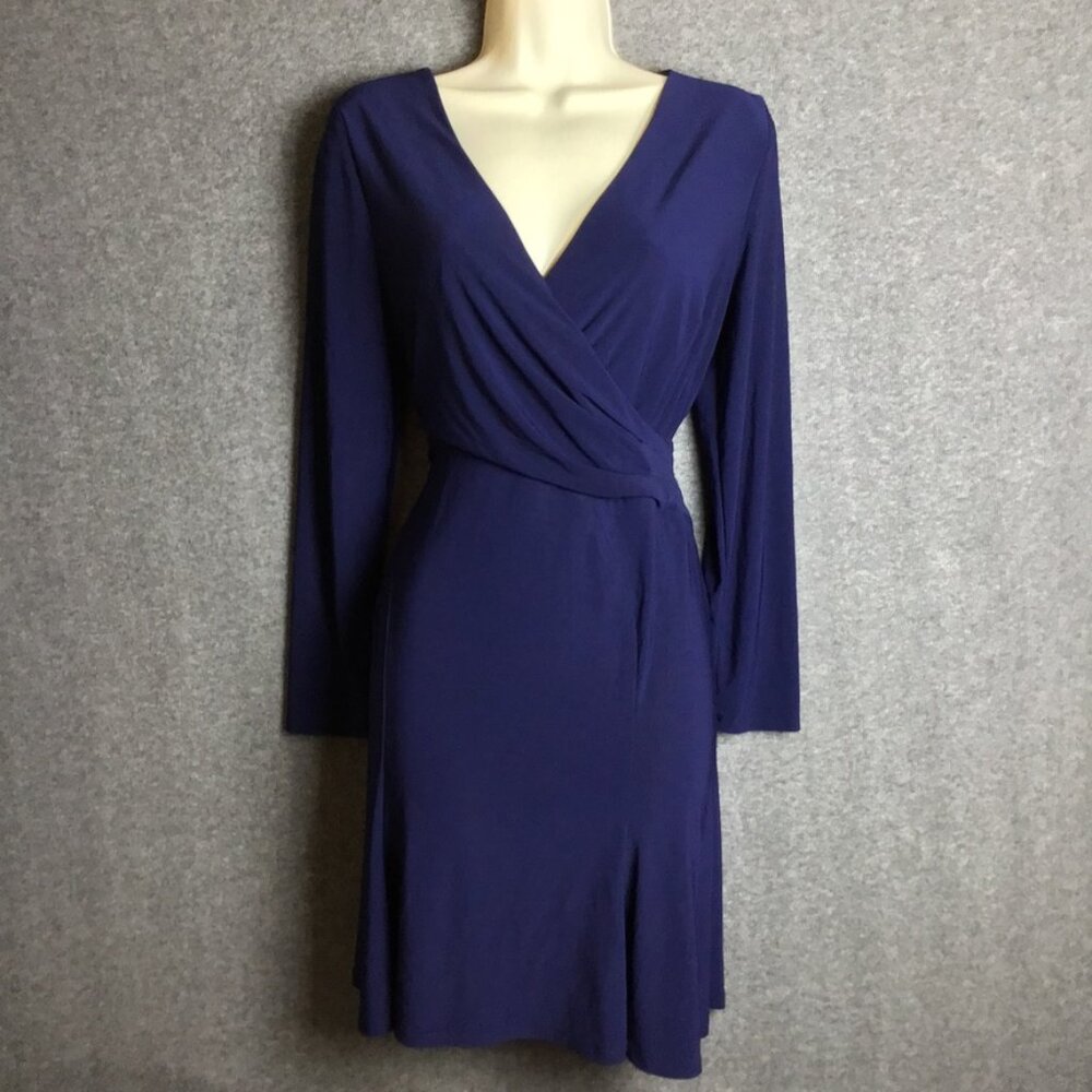 CHAPS Navy Blue V-neck Faux Wrap Dress Sz P L/G‎